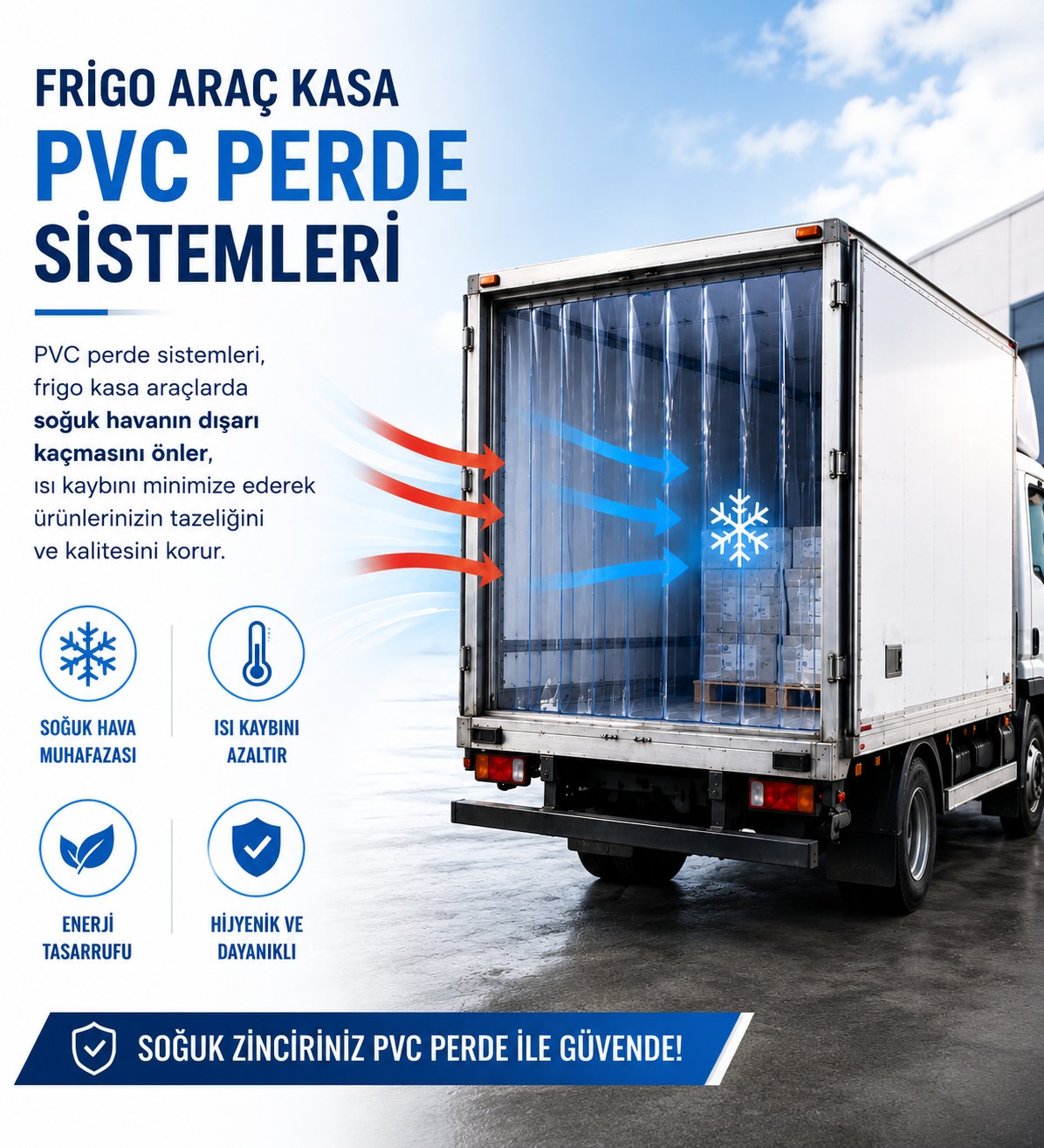 Frigo araç kasa PVC perde sistemleri ile soğuk zincir koruması