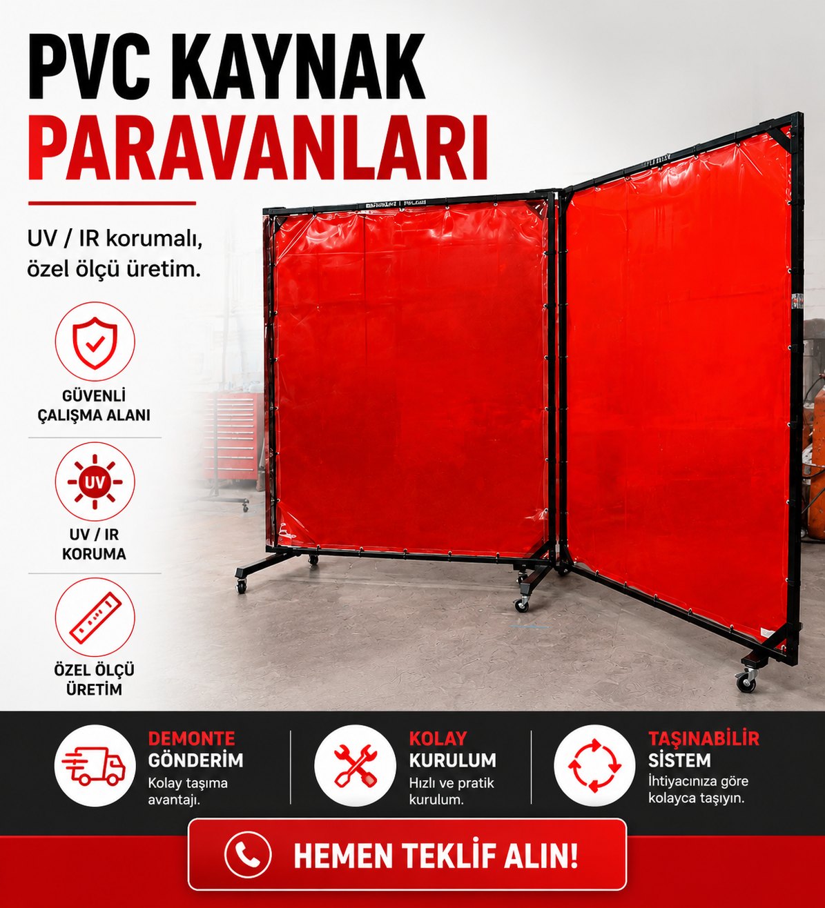 PVC kaynak paravanları ile güvenli çalışma alanı ve özel ölçü üretim